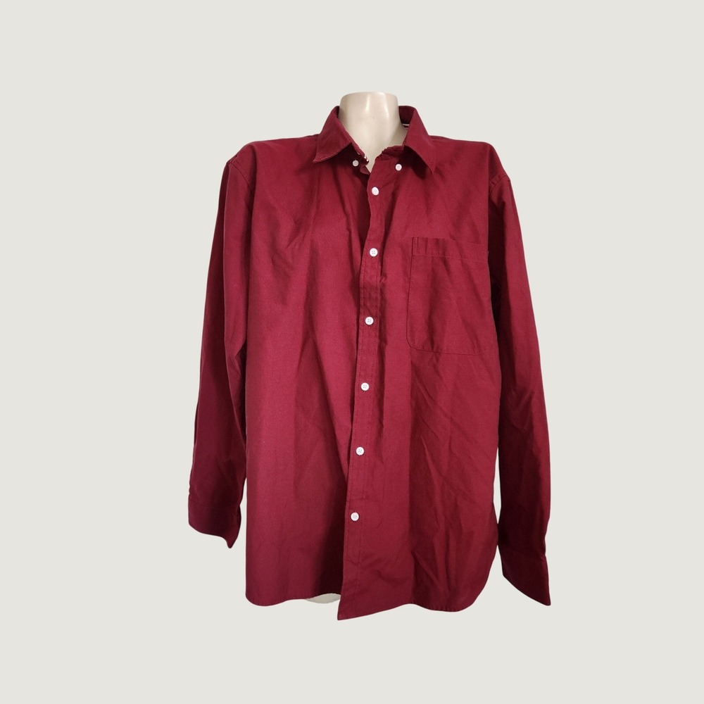 Oxford Mens Luxury Collection Burgundy Red Long Sleeve Button Down Shirt XL
